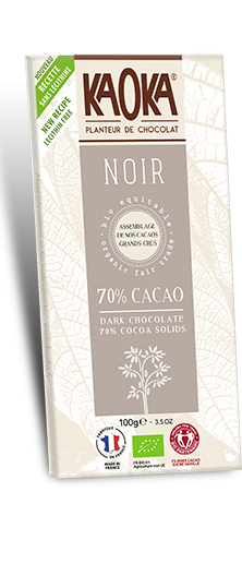 Chocolat noir 70% cacao bio équitable KAOKA
