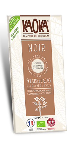 Chocolat noir bio équitable eclats cacao caramelises