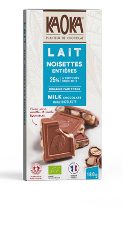 Chocolat Lait Noisettes Entières bio équitable